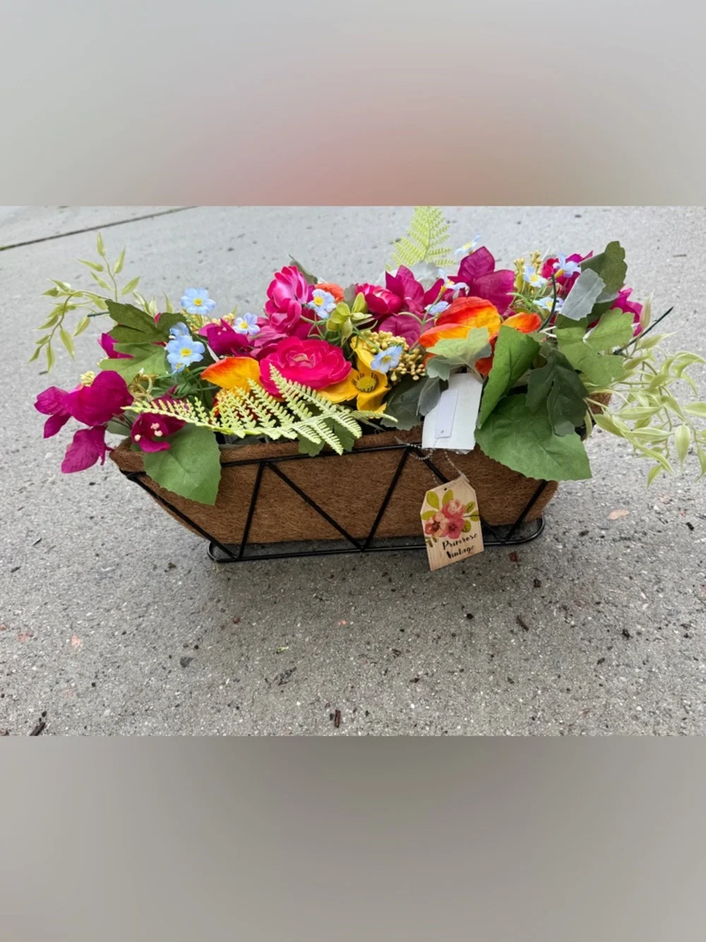 Colorful Fuchsia & Mixed Faux Floral Window Planter
